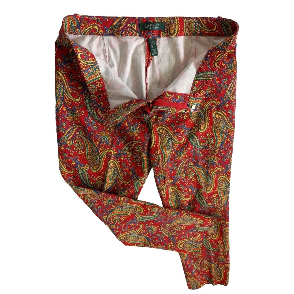 Lauren Ralph Womens 12P‎ Red Floral Paisley Stretch Capri Pant Boho Y2K